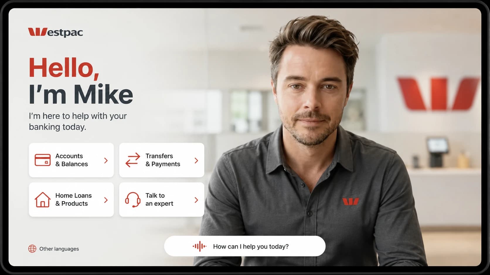 AI avatar concierge in a website chat interface with routing options subtly visible